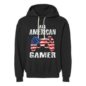 All American Gamer 4th Of July Video Games Garment-Dyed Fleece Hoodie