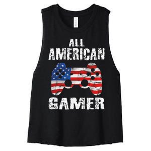 All American Gamer 4th Of July Video Games Women's Racerback Cropped Tank