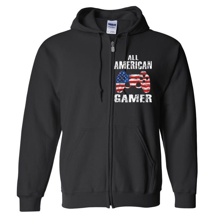 All American Gamer 4th Of July Video Games Full Zip Hoodie