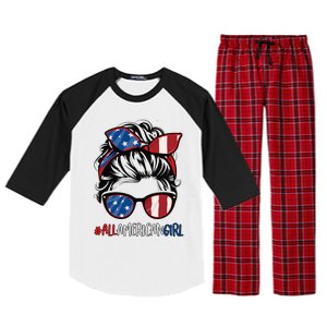 All American Girl 4th Of July Usa Flag Patriotic Girl Raglan Sleeve Pajama Set