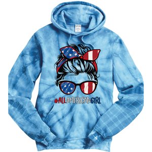 All American Girl 4th Of July Usa Flag Patriotic Girl Tie Dye Hoodie