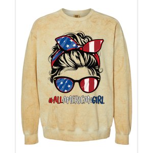 All American Girl 4th Of July Usa Flag Patriotic Girl Colorblast Crewneck Sweatshirt