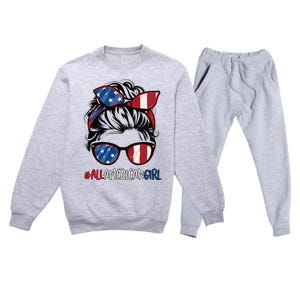 All American Girl 4th Of July Usa Flag Patriotic Girl Premium Crewneck Sweatsuit Set