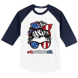 All American Girl 4th Of July Usa Flag Patriotic Girl Baseball Sleeve Shirt