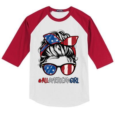 All American Girl 4th Of July Usa Flag Patriotic Girl Kids Colorblock Raglan Jersey