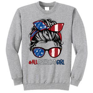 All American Girl 4th Of July Usa Flag Patriotic Girl Tall Sweatshirt