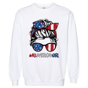 All American Girl 4th Of July Usa Flag Patriotic Girl Garment-Dyed Sweatshirt