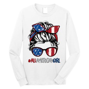 All American Girl 4th Of July Usa Flag Patriotic Girl Long Sleeve Shirt