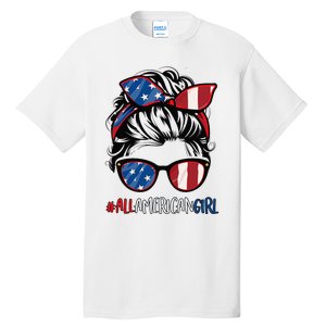 All American Girl 4th Of July Usa Flag Patriotic Girl Tall T-Shirt