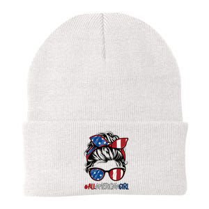 All American Girl 4th Of July Usa Flag Patriotic Girl Knit Cap Winter Beanie