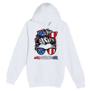 All American Girl 4th Of July Usa Flag Patriotic Girl Premium Pullover Hoodie