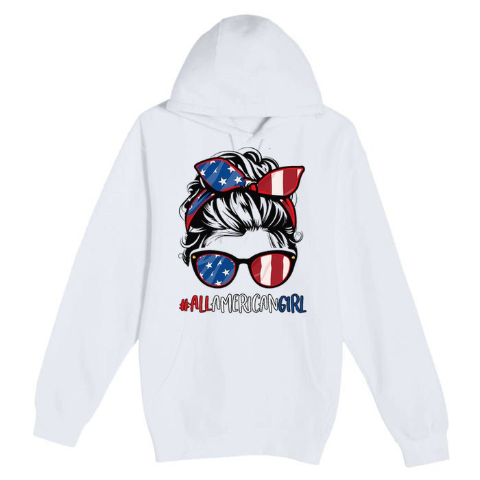 All American Girl 4th Of July Usa Flag Patriotic Girl Premium Pullover Hoodie