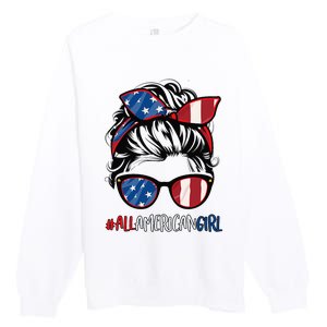 All American Girl 4th Of July Usa Flag Patriotic Girl Premium Crewneck Sweatshirt