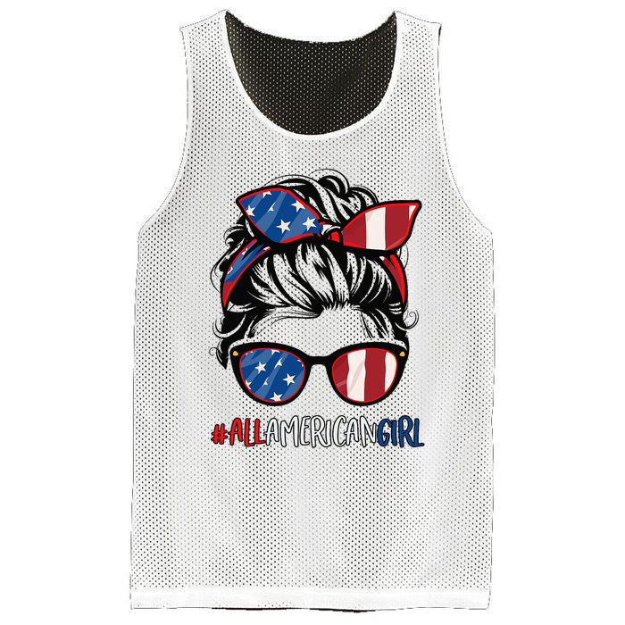 All American Girl 4th Of July Usa Flag Patriotic Girl Mesh Reversible Basketball Jersey Tank