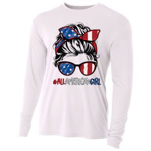 All American Girl 4th Of July Usa Flag Patriotic Girl Cooling Performance Long Sleeve Crew