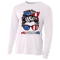 All American Girl 4th Of July Usa Flag Patriotic Girl Cooling Performance Long Sleeve Crew