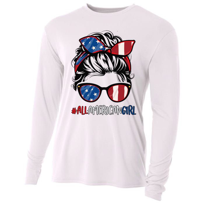 All American Girl 4th Of July Usa Flag Patriotic Girl Cooling Performance Long Sleeve Crew