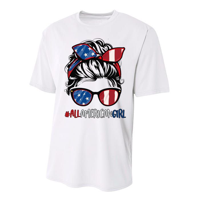 All American Girl 4th Of July Usa Flag Patriotic Girl Performance Sprint T-Shirt