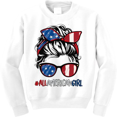 All American Girl 4th Of July Usa Flag Patriotic Girl Kids Sweatshirt