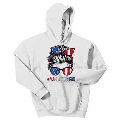 All American Girl 4th Of July Usa Flag Patriotic Girl Kids Hoodie