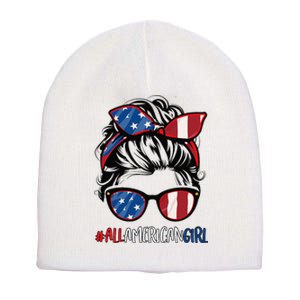 All American Girl 4th Of July Usa Flag Patriotic Girl Short Acrylic Beanie