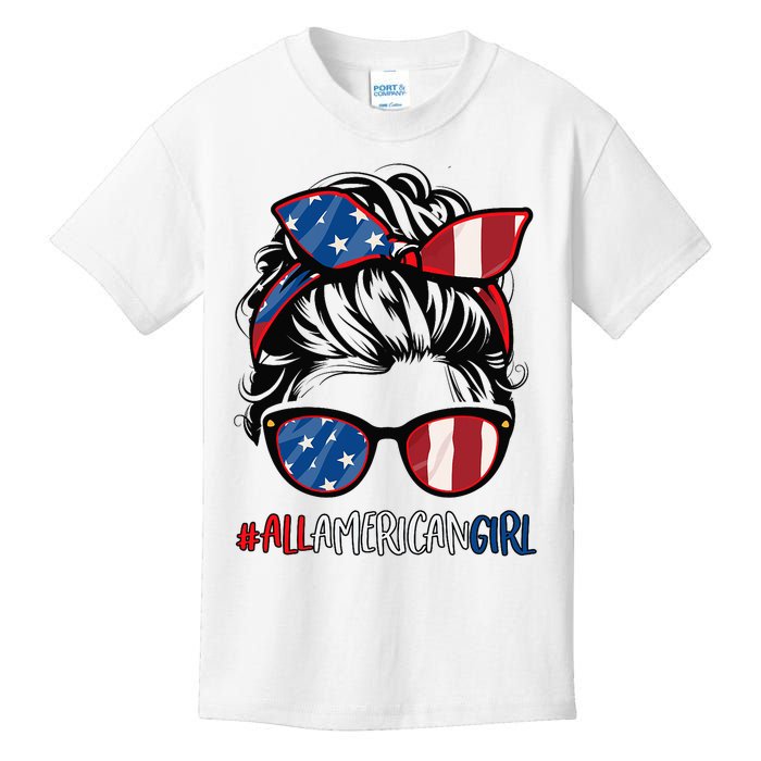 All American Girl 4th Of July Usa Flag Patriotic Girl Kids T-Shirt