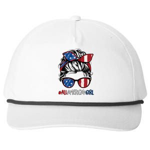 All American Girl 4th Of July Usa Flag Patriotic Girl Snapback Five-Panel Rope Hat