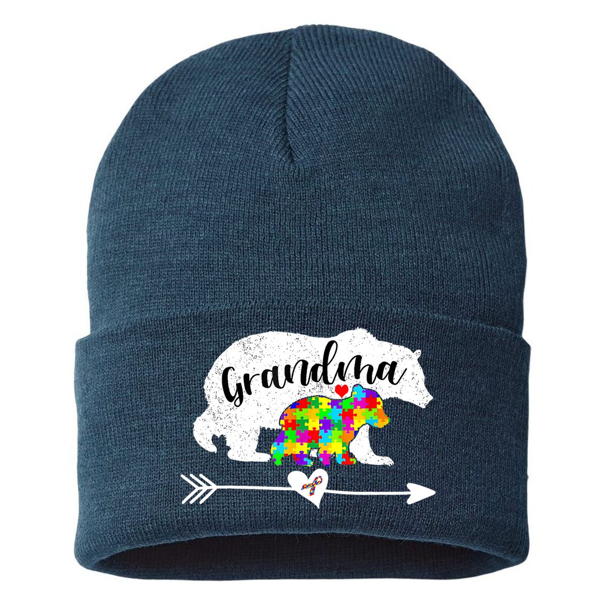 Autism Awareness Grandma Bear Support Autistic Adults Wo Sustainable Knit Beanie