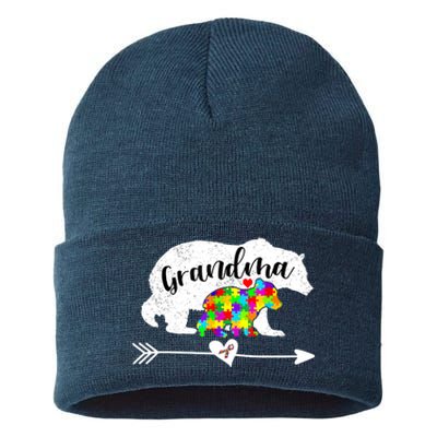 Autism Awareness Grandma Bear Support Autistic Adults Wo Sustainable Knit Beanie