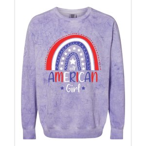 All American Girl July 4th America Flag Rainbow Colorblast Crewneck Sweatshirt