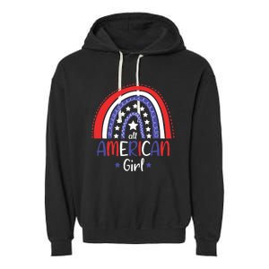 All American Girl July 4th America Flag Rainbow Garment-Dyed Fleece Hoodie