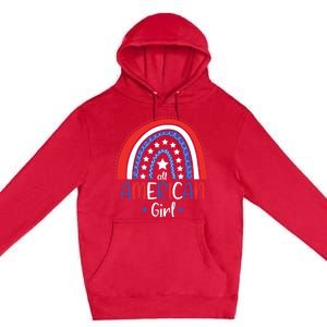 All American Girl July 4th America Flag Rainbow Premium Pullover Hoodie