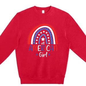 All American Girl July 4th America Flag Rainbow Premium Crewneck Sweatshirt