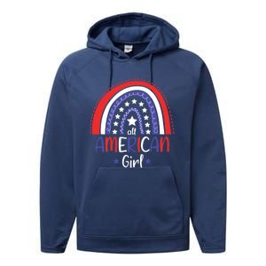 All American Girl July 4th America Flag Rainbow Performance Fleece Hoodie