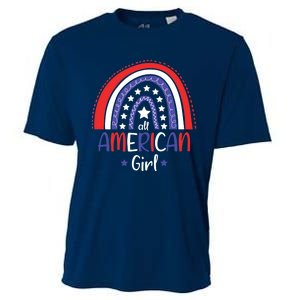 All American Girl July 4th America Flag Rainbow Cooling Performance Crew T-Shirt