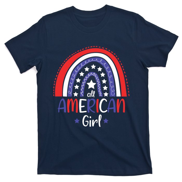 All American Girl July 4th America Flag Rainbow T-Shirt