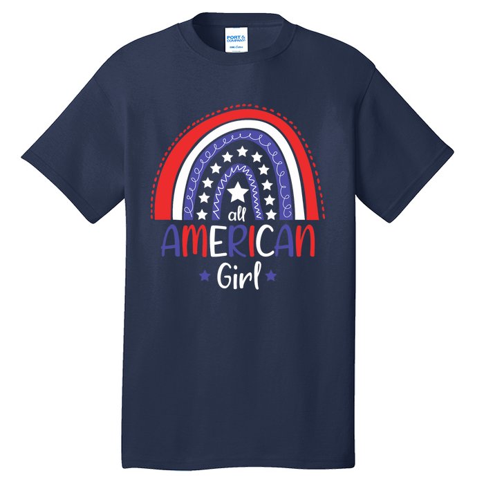 All American Girl July 4th America Flag Rainbow Tall T-Shirt