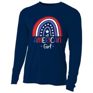 All American Girl July 4th America Flag Rainbow Cooling Performance Long Sleeve Crew