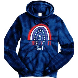 All American Girl July 4th America Flag Rainbow Tie Dye Hoodie