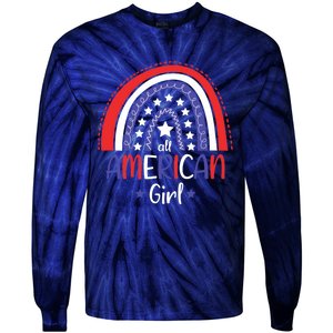 All American Girl July 4th America Flag Rainbow Tie-Dye Long Sleeve Shirt