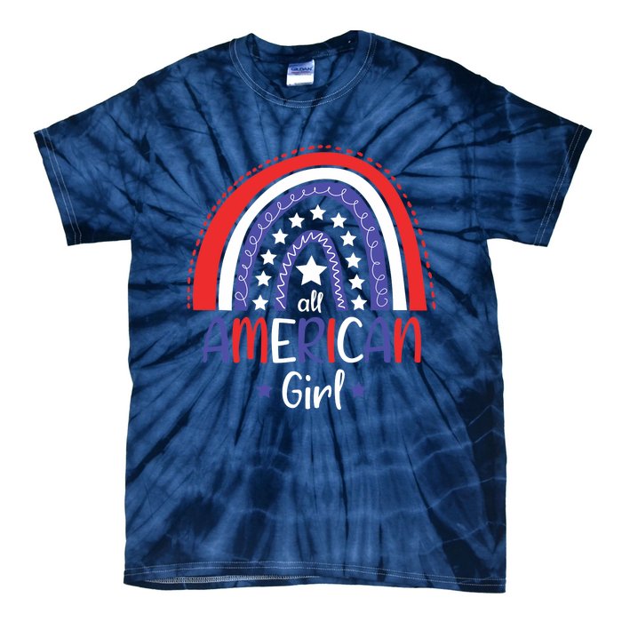 All American Girl July 4th America Flag Rainbow Tie-Dye T-Shirt