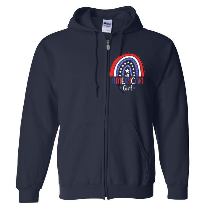 All American Girl July 4th America Flag Rainbow Full Zip Hoodie