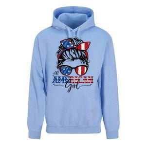 All American Girl 4th Of July Women Messy Bun Usa Flag Unisex Surf Hoodie