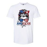 All American Girl 4th Of July Women Messy Bun Usa Flag Softstyle CVC T-Shirt