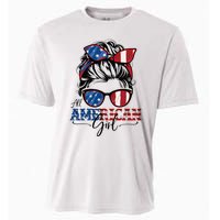 All American Girl 4th Of July Women Messy Bun Usa Flag Cooling Performance Crew T-Shirt