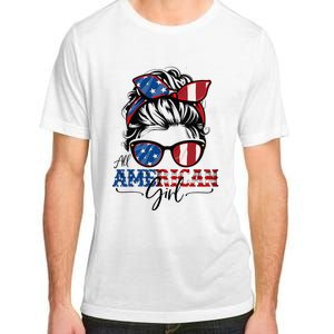 All American Girl 4th Of July Women Messy Bun Usa Flag Adult ChromaSoft Performance T-Shirt