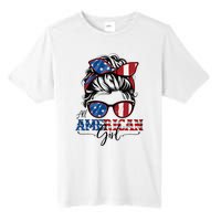 All American Girl 4th Of July Women Messy Bun Usa Flag Tall Fusion ChromaSoft Performance T-Shirt