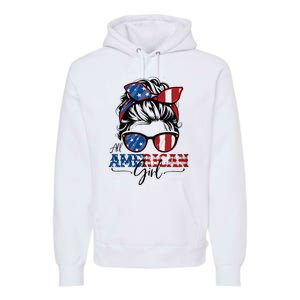 All American Girl 4th Of July Women Messy Bun Usa Flag Premium Hoodie