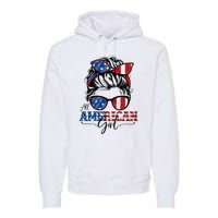 All American Girl 4th Of July Women Messy Bun Usa Flag Premium Hoodie