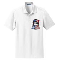 All American Girl 4th Of July Women Messy Bun Usa Flag Dry Zone Grid Polo